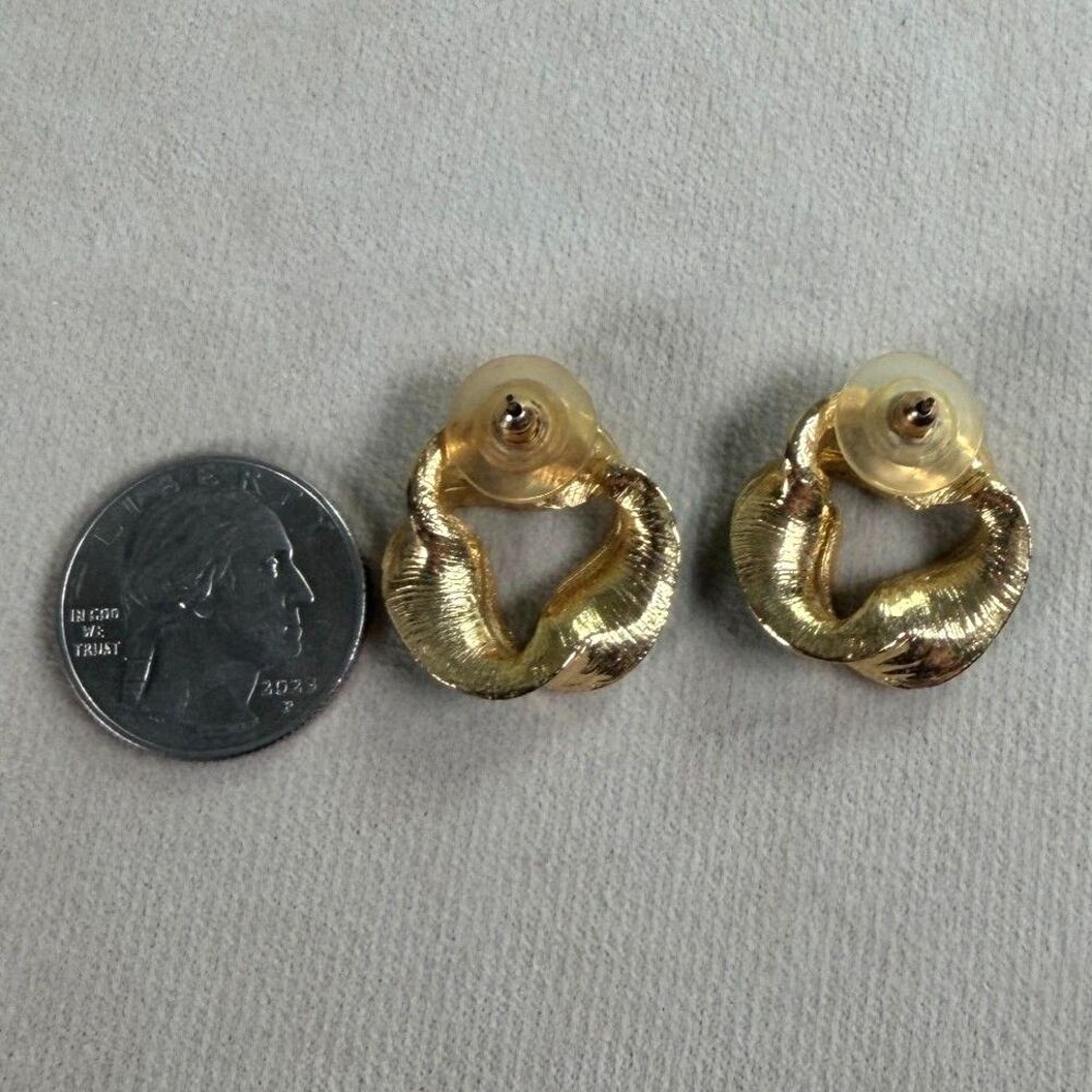 Vintage Teal Enamel Gold Tone Twisted Knot Circle Post Earrings Statement Retro - Picture 6 of 6